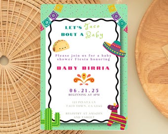 Taco Bout A Baby Shower Invitation Template: Fiesta Theme (Digital Download, 5x7 in + Mobile Sizes)
