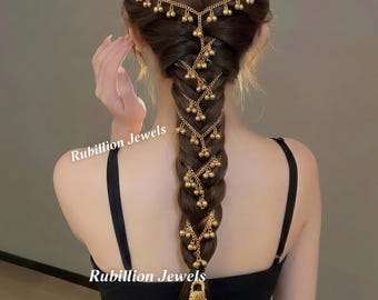 Kashmiri Ghungroo Golden Paranda | Ghungroo Parandi | Bridal Hair Accessory | Punjabi Parandi Braid Jewelry | Indian Hair Jewels