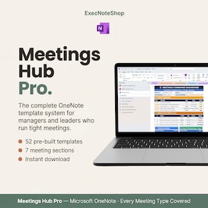 Meeting Templates for OneNote | 52 Templates | Meetings Hub Pro | Manager & Executive Meeting System