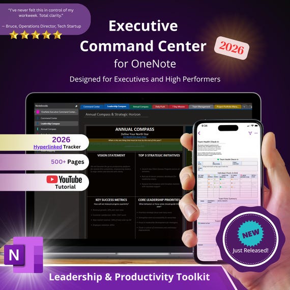 2026 OneNote Executive Command Center: Leadership & Productivity System (Digital Download)