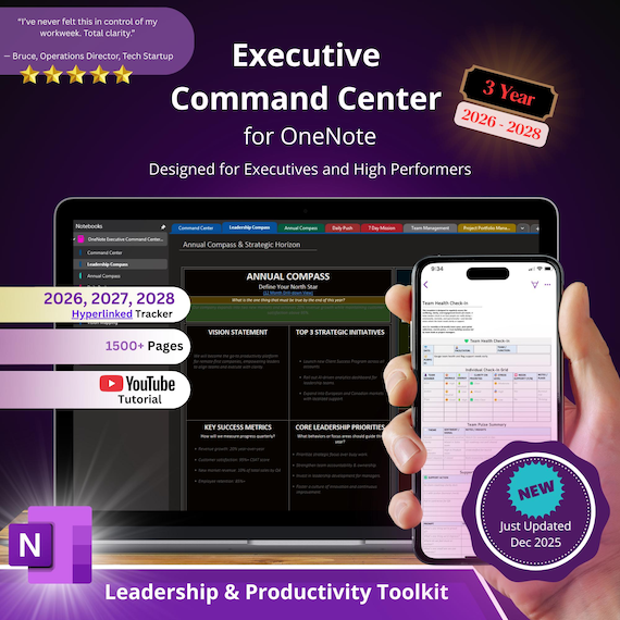 OneNote Executive Command Center: Leadership & Productivity System 2026 - 2028 (Digital Download)