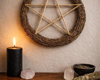 6-Inch Pentacle Grapevine Wreath – Witchy Door Decor, Pagan Home, Spiritual Altar