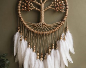 Corona del Árbol de la Vida de 30 cm / Adorno de pared de mimbre hecho a mano / Decoración de corona bohemia / Arte de pared rústico / Decoración natural para el hogar