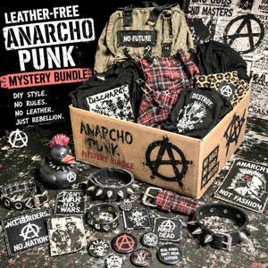 Anarcho Punk Mystery Box – Veganska läderfria DIY Punkkläder, accessoarer, tygmärken och utrustningspaket