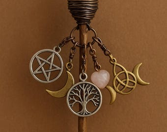 Set of Three Crystal Wand Charm Bundle: Pagan Altar Tool, Wiccan Gift