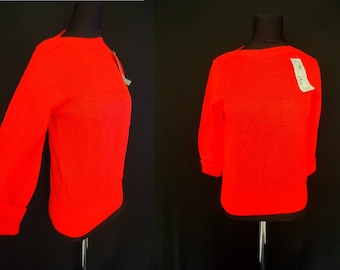 Sexy Red Knit Sheer Vintage 1980's NOS Women's Boatneck Sweater S M