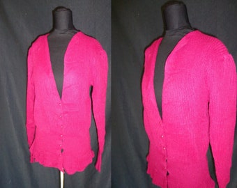 Magenta Knit Vintage 1980's NOS Women's Cardigan Sweater M