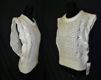 Open Sides Ivory Cable Knit Vintage 1980's NOS Women's CHUNKY Sweater Vest M