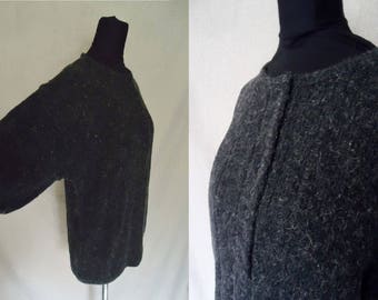 GREY Fuzzy Silk Angora Vintage 1980's NOS Women's Sweater Shirt L