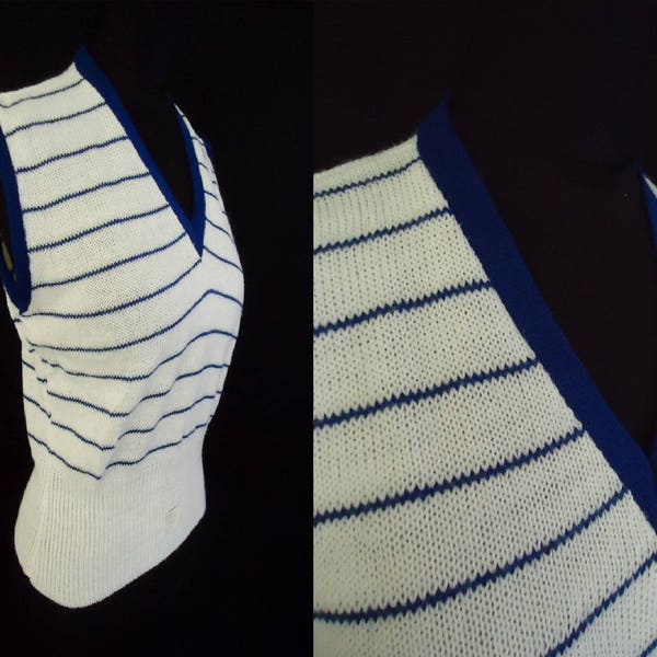 PREPPY Blue & White Striped Knit Vintage 1960's NOS Women's Sweater Vest S M