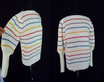 Rainbow Boatneck PUFFSLEEVED Vintage 1980's NOS Women's Sweater M