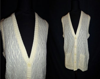 Ivory CABLE Knit Vintage 1980's NOS Women's Sweater Vest M