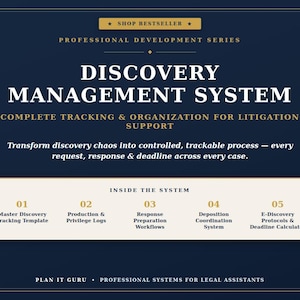 Discovery Management System for Legal Assistants + E-Discovery | Litigation Tracking Templates (PDF)