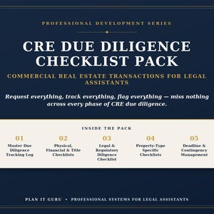 CRE Due Diligence Checklist Pack | Commercial Real Estate Paralegal & Legal Assistant | Title, Lease and Property Review, PDF + DOCX