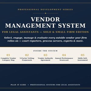 Vendor Management System for Legal Assistants | Small Law Firm Templates & Checklists PDF and Word
