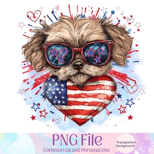 Chiot du 4 juillet png, chiot mignon du 4 juillet png, chiot patriotique png, chiot américain, chiot avec des lunettes de soleil, 4 juillet
