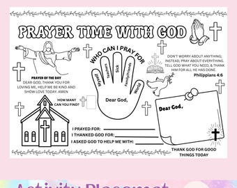Prayer Time with God Activity Placemat, Learn how to pray, Church Activity, Sunday School Activity, Activity Placemat, Activity Sheet