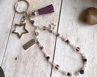 KSJ ECHO Beaded Keychain: Star Charm, Purple Tassel Bag Charm