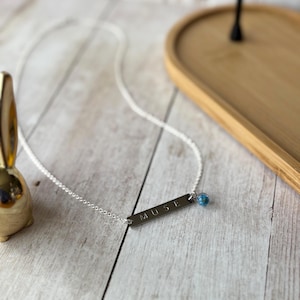 PJM bar necklace: MUSE smeraldo flower inspired, 925 Sterling Silver plated, hand stamped stainless steel plate, real flower in resin