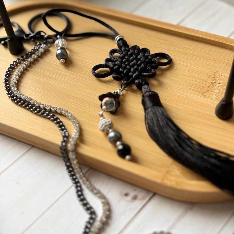 K-pop arirang black tassel belt chain hook: hanbok norigae, stainless steel