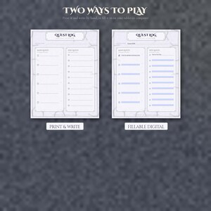 Peut inclure: Deux modèles de suivi de quêtes mensuel avec une bordure effet marbre. La version de gauche est destinée à l'impression, tandis que la version de droite est un format numérique remplissable. Les deux incluent des sections pour les quêtes.