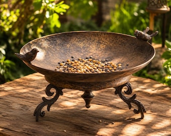 Comedero para pájaros de hierro, bebedero para pájaros de metal, decoración rústica para jardín