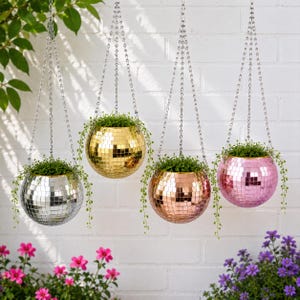 Disco Ball Hanging Planter: Mirror Mosaic Pot - Silver, Gold, Rose Gold, Pink