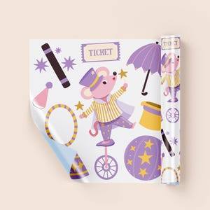 Estampa Digital Circo Mágico com Ratinho Ilusionista, Pattern JPG para Tecidos, Roupas Infantis e Decoração