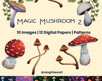 Cottagecore Mushroom Clipart & Digital Paper Set (PNG)