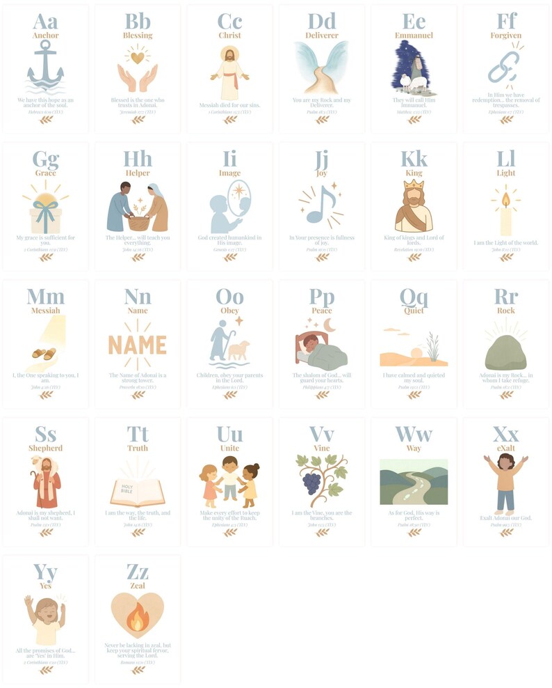 A–Z Scripture Cards for Kids – Printable Alphabet Bible Verse Set | 4×6 ...