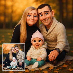 Tu foto estilo Pixar – Dibujo animado personalizado – Retrato digital para parejas, niños y familias – Regalo único