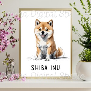 Shiba Inu Cute Dog Digital Wall Art, Shiba printable, Cartoon dog art, Watercolor dog print, Dog poster for kids room, playroom printable