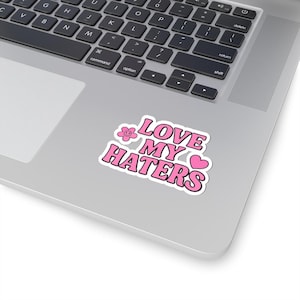 Love My Haters Sticker, Pink Aesthetic Vinyl Decal, Cute Laptop Sticker, Waterproof, Motivational Quote, Positive Vibes