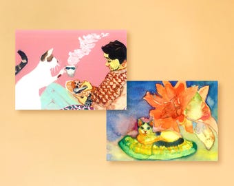 Afdrukbare ansichtkaart katten – digitale afbeelding Cute Kitty – grillige dierenkunst voor kattenliefhebbers – miniwanddecor direct downloaden