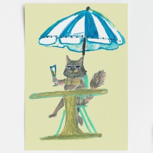 Cool Cat Digital Postcard – Funny Vacation Cat Printable – Cute Summer Cat Art for Cat Lovers, Kids Room or Gifting