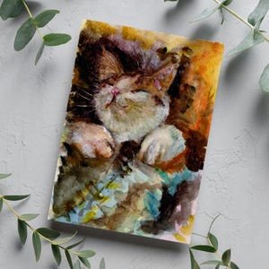 Cartolina con gatto acquerello – Stampa digitale di un gattino addormentato – Arte accogliente con gatti – Regalo stampabile per gli amanti dei gatti – Illustrazione scaricabile immediatamente