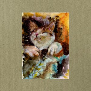 Cartolina con gatto acquerello – Stampa digitale di un gattino addormentato – Arte accogliente con gatti – Regalo stampabile per gli amanti dei gatti – Illustrazione scaricabile immediatamente
