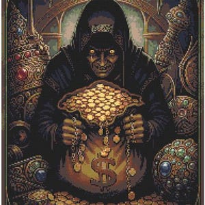 Grille point de croix "L'Avarice" - Collection "Les 7 Péchés Capitaux" - Cartes de Tarot - Art Gothique Esotérique - Téléchargement PDF