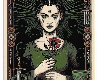 Cross stitch pattern "Envy" - "The 7 Deadly Sins" Collection - Tarot Cards - Esoteric Gothic Art - PDF Download
