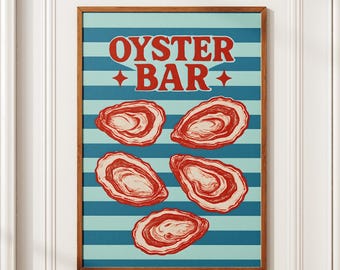 Retro Oyster Bar Print – Coastal Kitchen Wall Art (Digital Download)