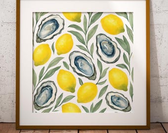 Watercolor Oyster and Lemon Art Print – Coastal Kitchen Decor (Digital Download)