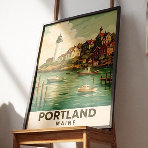 Portland Maine Poster - Vintage New England Print, Maine Kunst, Fischer Ästhetik, Leuchtturm SVG Wanddekor, Portland ME Geschenk
