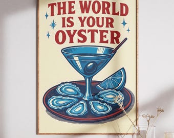 Oyster and Martini Art Print, Retro Kitchen Decor (Digital Download)