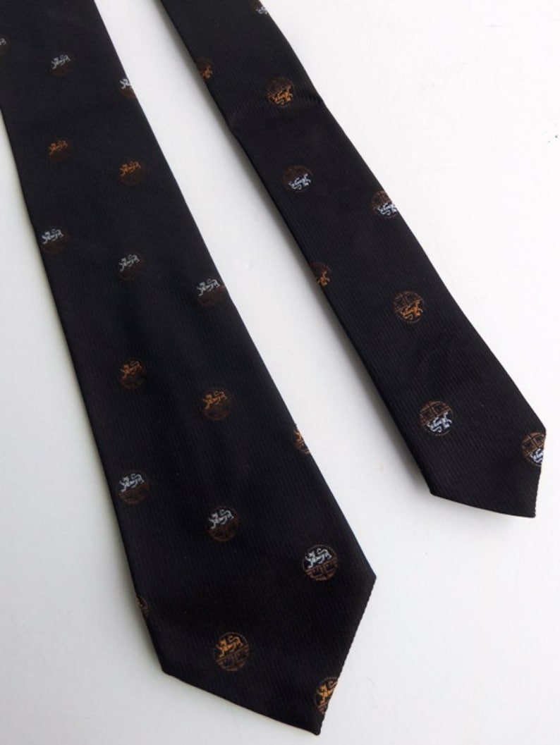 Vintage 50s 60s Skinny Tie Necktie Dark Brown with Embroidered | Etsy