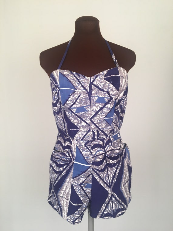 Vintage 50's Swimsuit & Sarong Skirt Hawaiian Hand