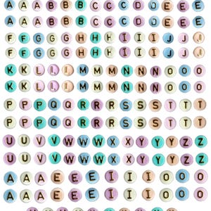 Hoja de pegatinas con letras y cuentas de colores: pegatinas del alfabeto, scrapbooking, diario, papelería kawaii, pegatinas con letras