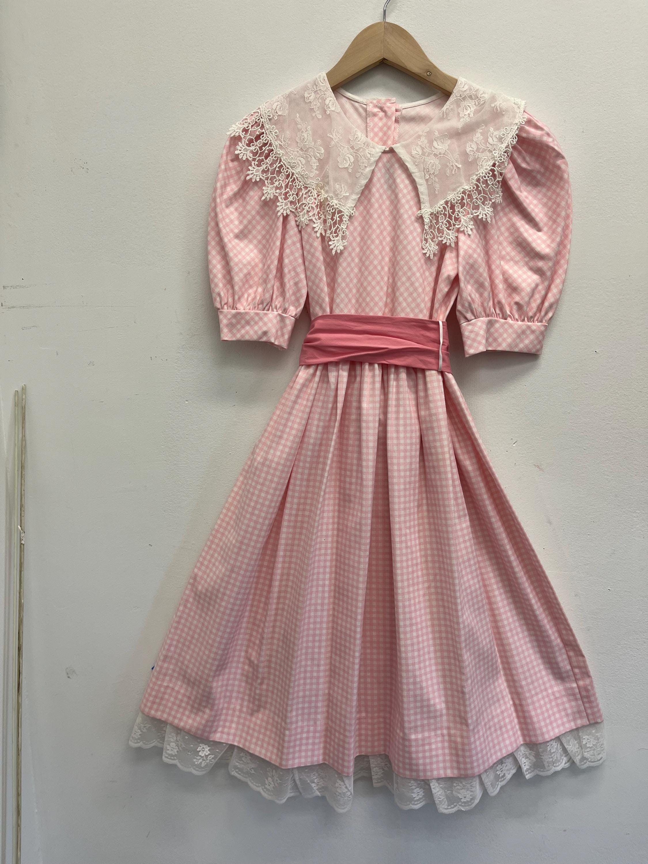 Vintage 1970s Pink Children's Dress With Lace Collar Children's