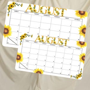 Sunflower Aesthetic August Calendar 2025, Digital Download, Printable Monthly Planner, PDF