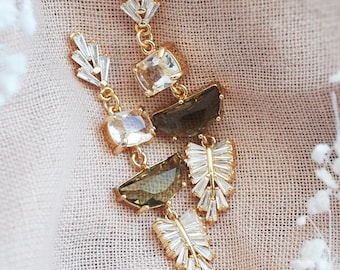 Art Deco Earrings, Boho Bridal Earrings, Hazel Brown Earrings, Woodland Wedding, Wedding Statement Earrings, Crystal Earrings, Gift for Her
