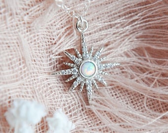 Silver Opal Star Necklace, Celestial Necklace, Birthday Gift, Best Friend Gift, Celestial Wedding, Sterling Silver, Dainty Silver Jewelry